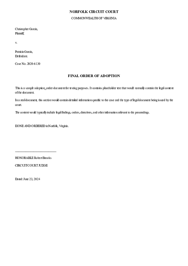 FINAL ORDER OF ADOPTION – Case No. 2025-8671