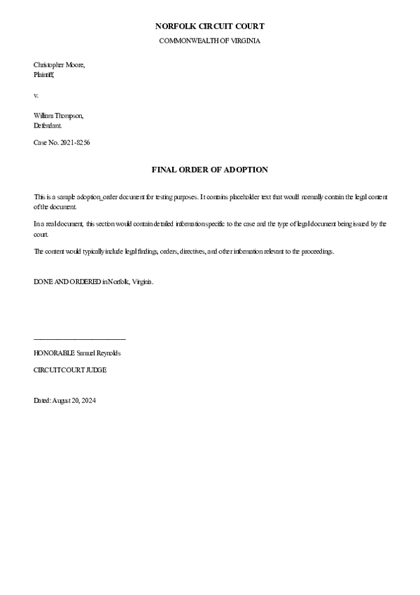 FINAL ORDER OF ADOPTION – Case No. 2025-6104