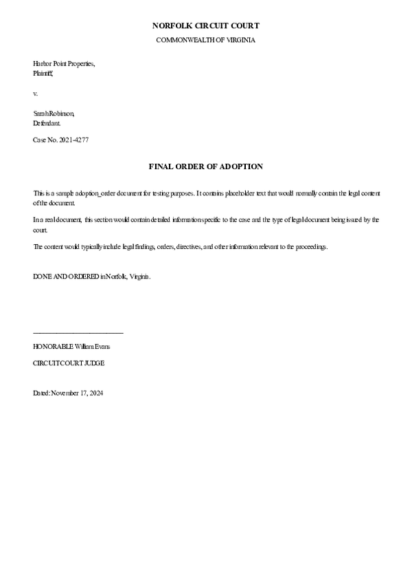 FINAL ORDER OF ADOPTION – Case No. 2025-8144