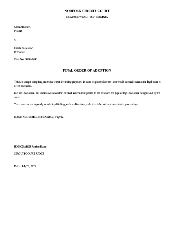 FINAL ORDER OF ADOPTION – Case No. 2025-5414