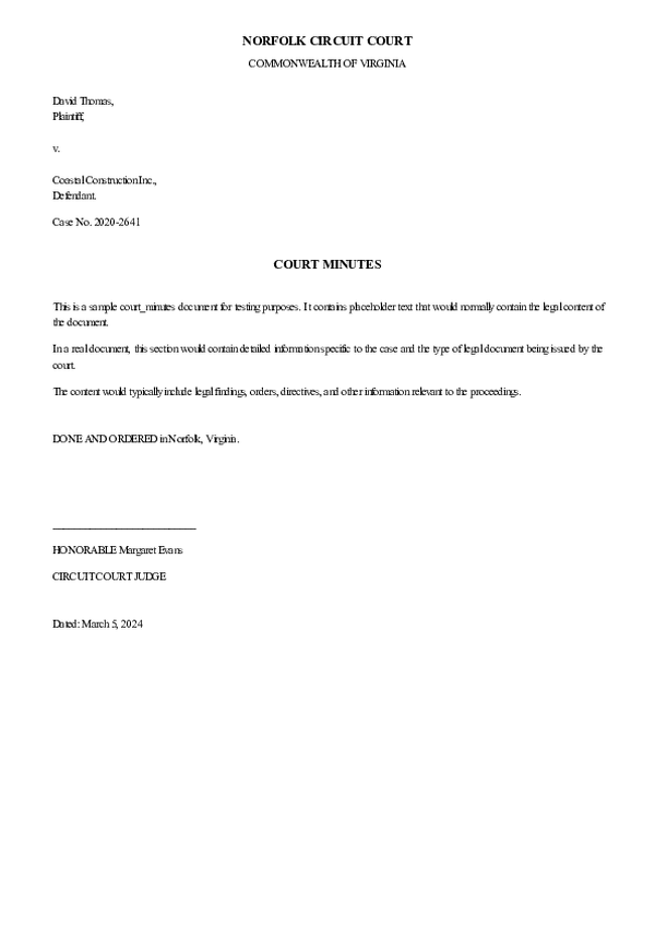 COURT MINUTES – Hearing Date: 2025-03-27