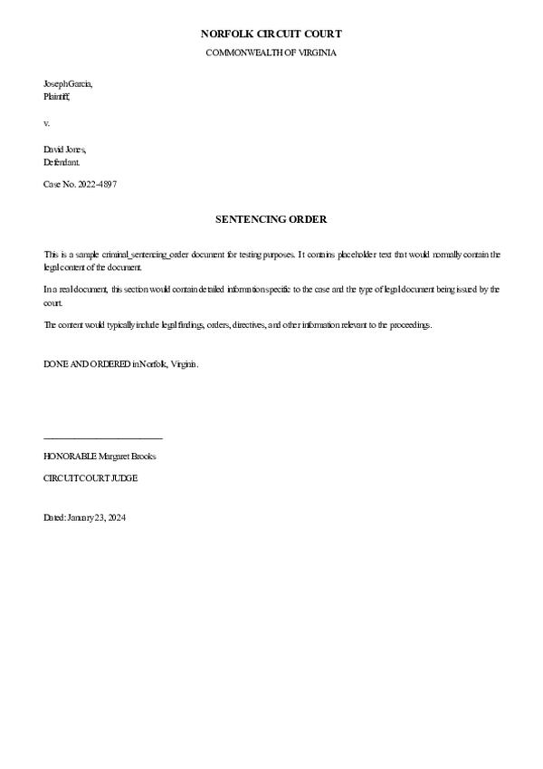 CRIMINAL SENTENCING ORDER – Case No. 2025-CR-9245