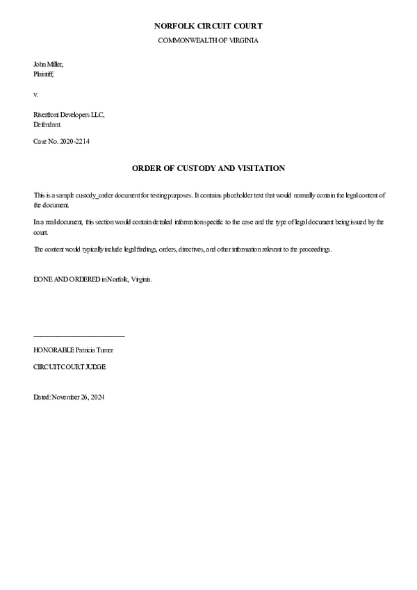 CUSTODY ORDER – Case No. 2025-CU-2710