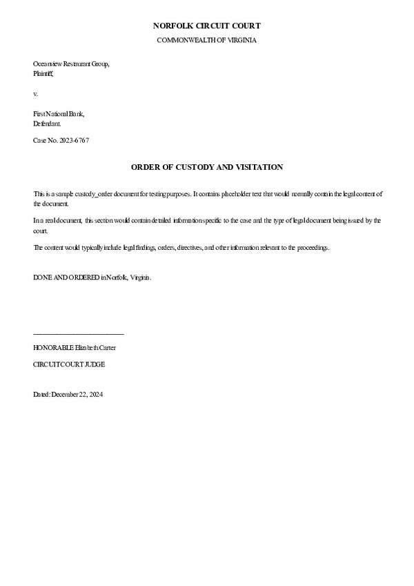 CUSTODY ORDER – Case No. 2025-CU-9185