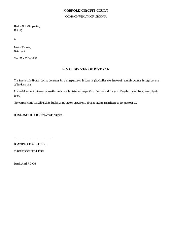 DIVORCE DECREE – Case No. 2025-DR-3968