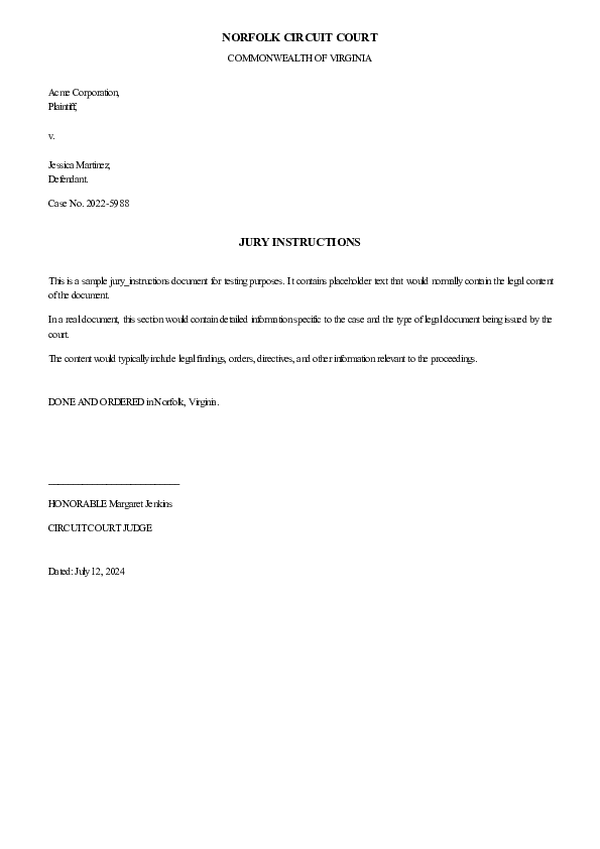 JURY INSTRUCTIONS – Case No. 2025-7110