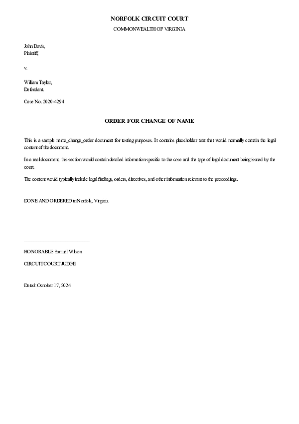 NAME CHANGE ORDER – Case No. 2025-5499