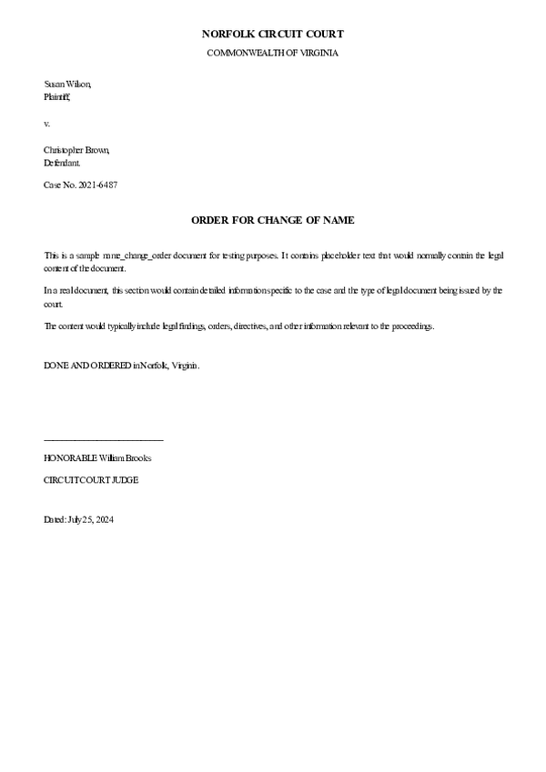 NAME CHANGE ORDER – Case No. 2025-5052