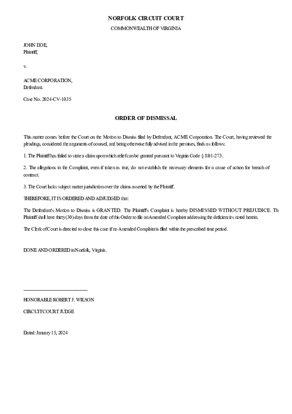ORDER DISMISSAL – Case No. 2025-6906