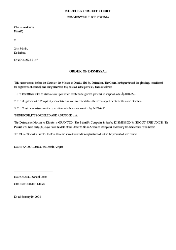 ORDER DISMISSAL – Case No. 2025-9041
