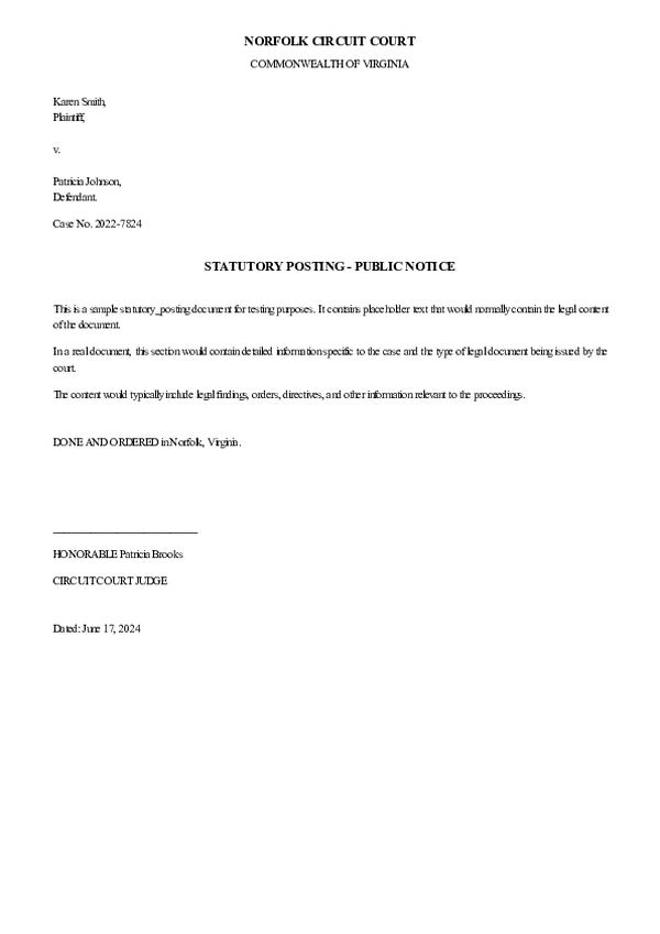 STATUTORY POSTING – Notice 3830