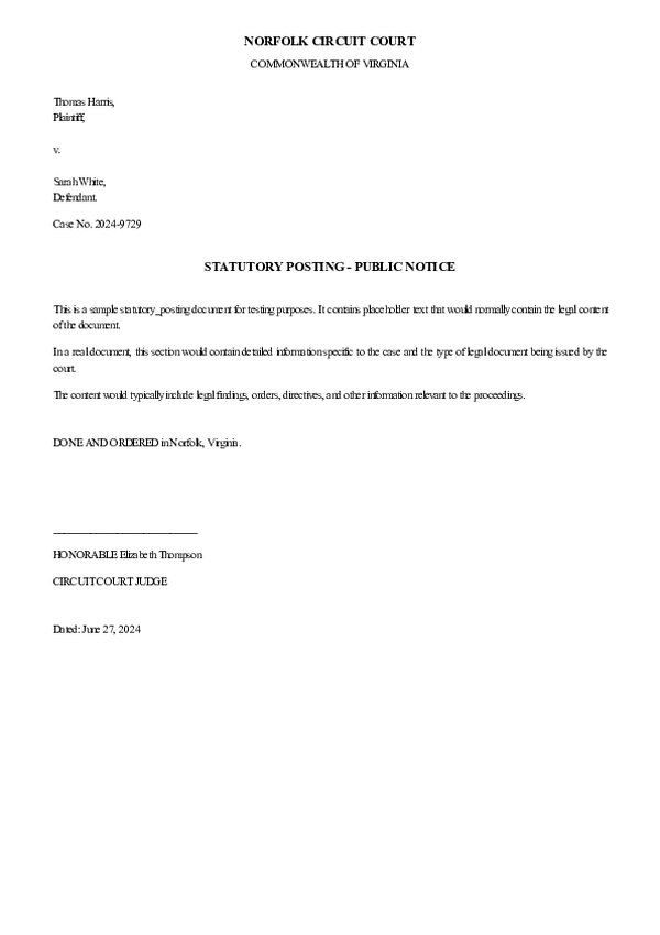 STATUTORY POSTING – Notice 1926