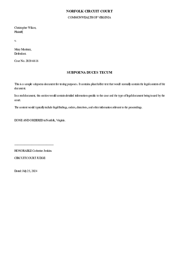 SUBPOENA – Case No. 2025-2976