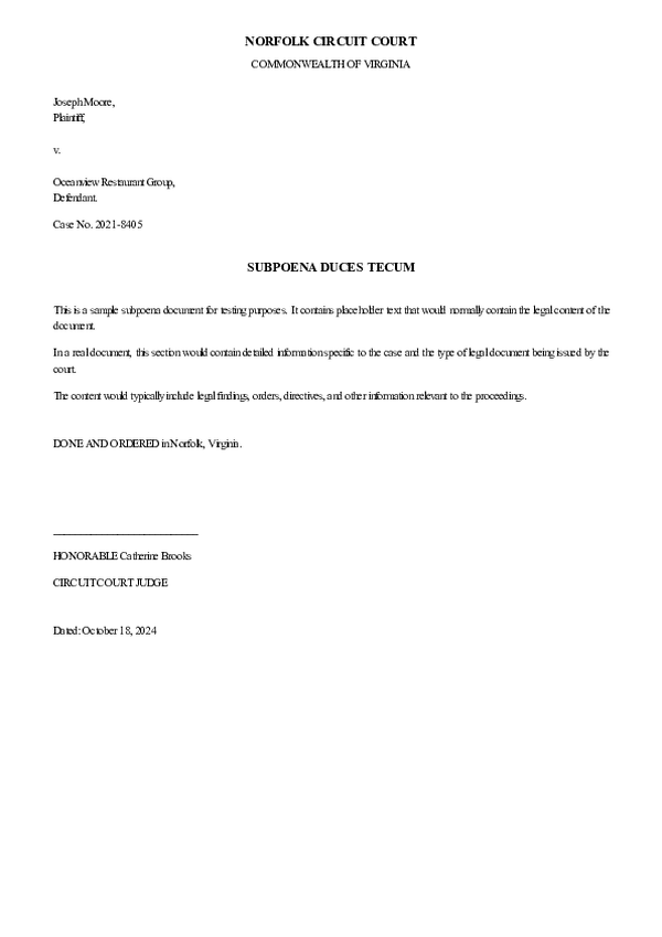SUBPOENA – Case No. 2025-2217