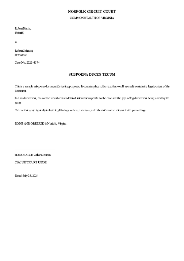SUBPOENA – Case No. 2025-3734