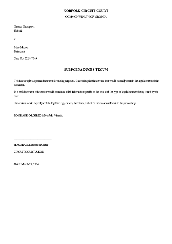 SUBPOENA – Case No. 2025-7801