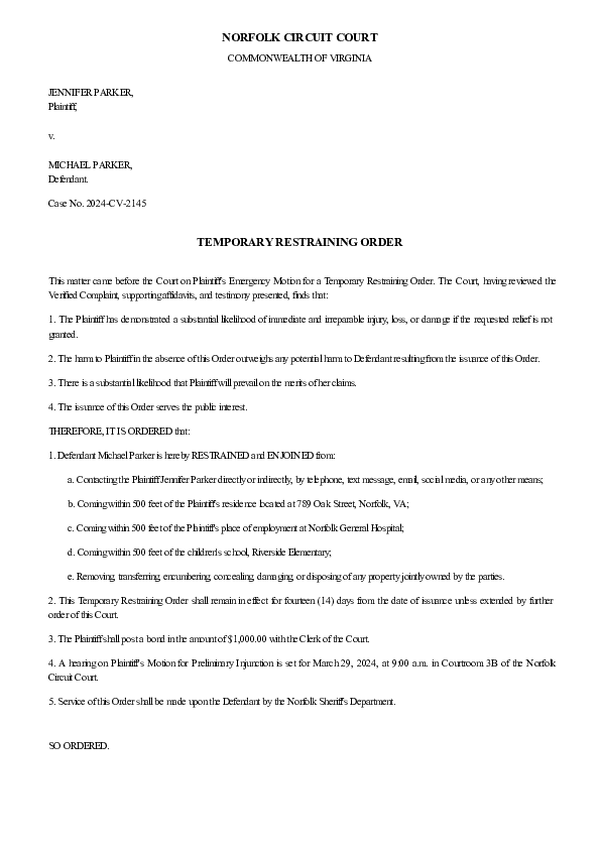 TEMPORARY RESTRAINING ORDER – Case No. 2025-TR-1758