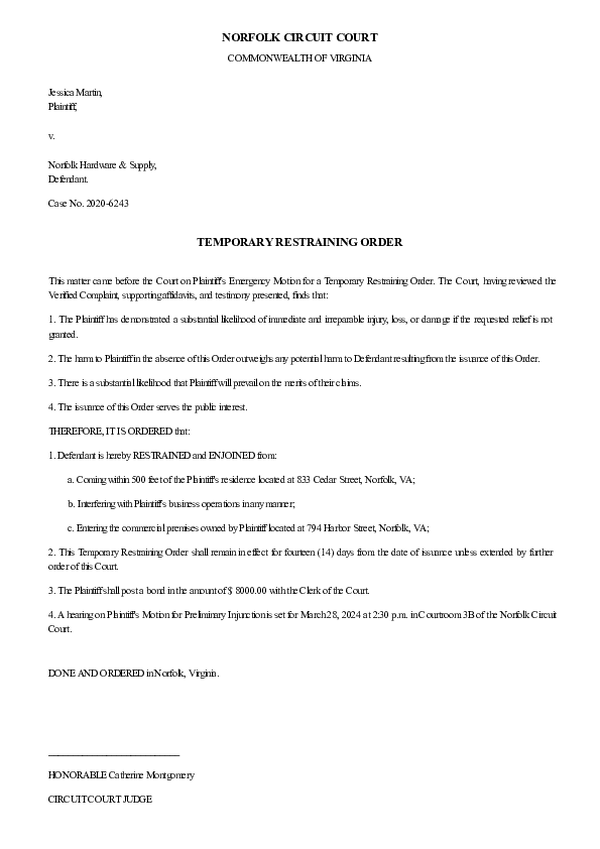 TEMPORARY RESTRAINING ORDER – Case No. 2025-TR-3597