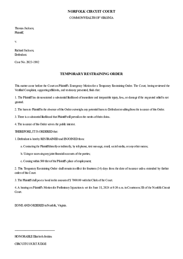 TEMPORARY RESTRAINING ORDER – Case No. 2025-TR-4364
