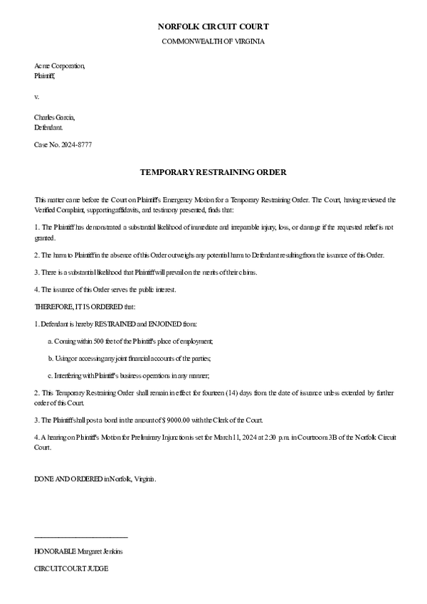 TEMPORARY RESTRAINING ORDER – Case No. 2025-TR-6248